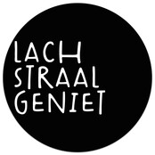 Tuincirkel zwart met tekst 'Lach Straal Geniet' – muurcirkel voor buiten