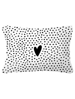 Buitenkussen 60x40 – wit met hart en dots