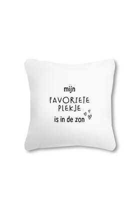 Buitenkussen 40x40 – wit met tekst Mijn favoriete plekje is in de zon