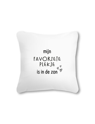 Buitenkussen 40x40 – wit met tekst Mijn favoriete plekje is in de zon
