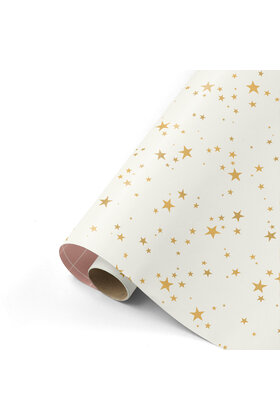 Rol cadeaupapier - wit met gouden sterren