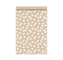 Cadeauzakjes set van 5  - kraft met witte hartjes