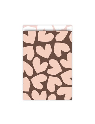 Cadeauzakjes  set van 5 - bruin roze harten