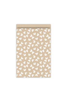 Cadeauzakjes  set van 5 - kraft met hartjes