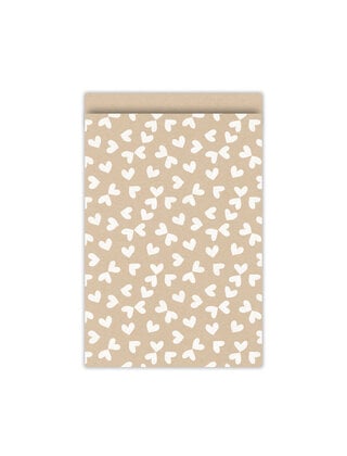 Cadeauzakjes  set van 5 - kraft met hartjes