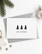 Kerstkaart met kerstbomen en tekst ‘Fijne feestdagen’