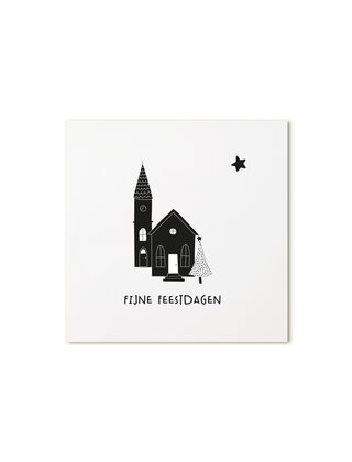 Kerst cadeaukaartje kerkje – Fijne feestdagen
