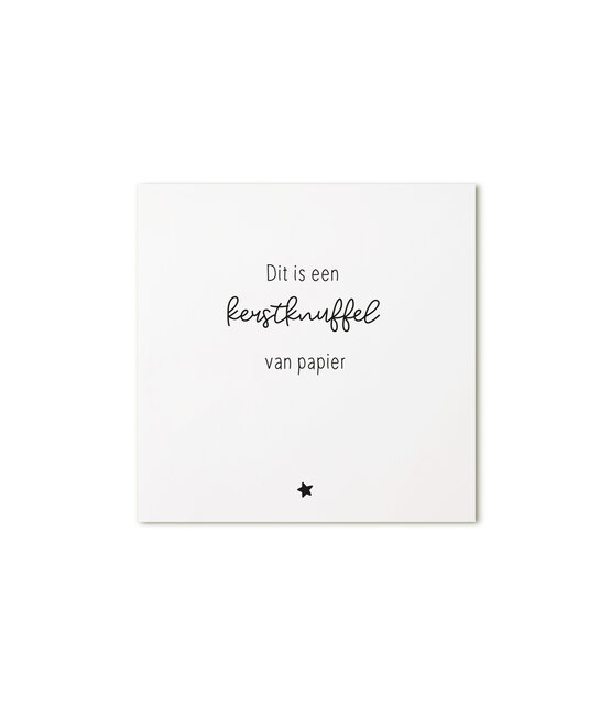 Kerst cadeaukaartje met tekst ‘Dit is een kerstknuffel van papier’