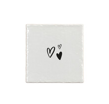 Aardewerk tegeltje 13x13 cm met zwarte hartjes