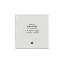 Aardewerk tegeltje met tekst ‘Ik wens je lichtpuntjes, kracht en moed’ – 13x13 cm