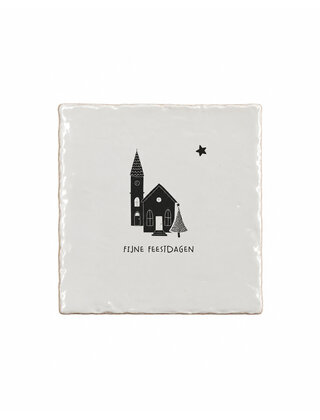 Aardewerk kerst tegeltje – Fijne feestdagen