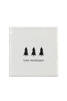 Aardewerk kerst tegeltje kerstbomen – Fijne feestdagen