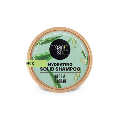 Organic Shop SOLID BARS. Hydrating solid shampoo. Aloe & Baobab, 60 g