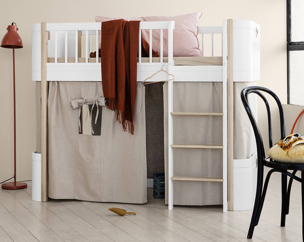 Oliver Furniture Wood Mini+ Halbhohes Hochbett weiss Eiche ROMY