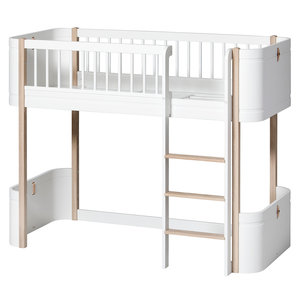 Oliver Furniture Wood Mini+ halbhohes Hochbett weiß-Eiche