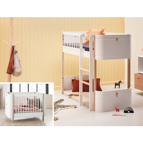 Oliver Furniture Umbau Wood Mini+ Babybett zum halbhohen Hochbett weiß/Eiche