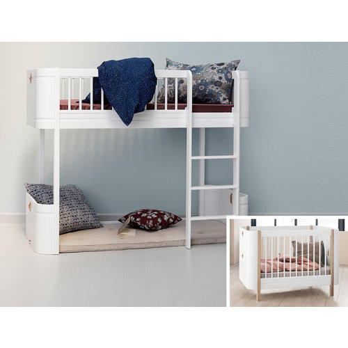 Oliver Furniture Umbau Wood Mini+ Babybett zum halbhohen Hochbett weiß