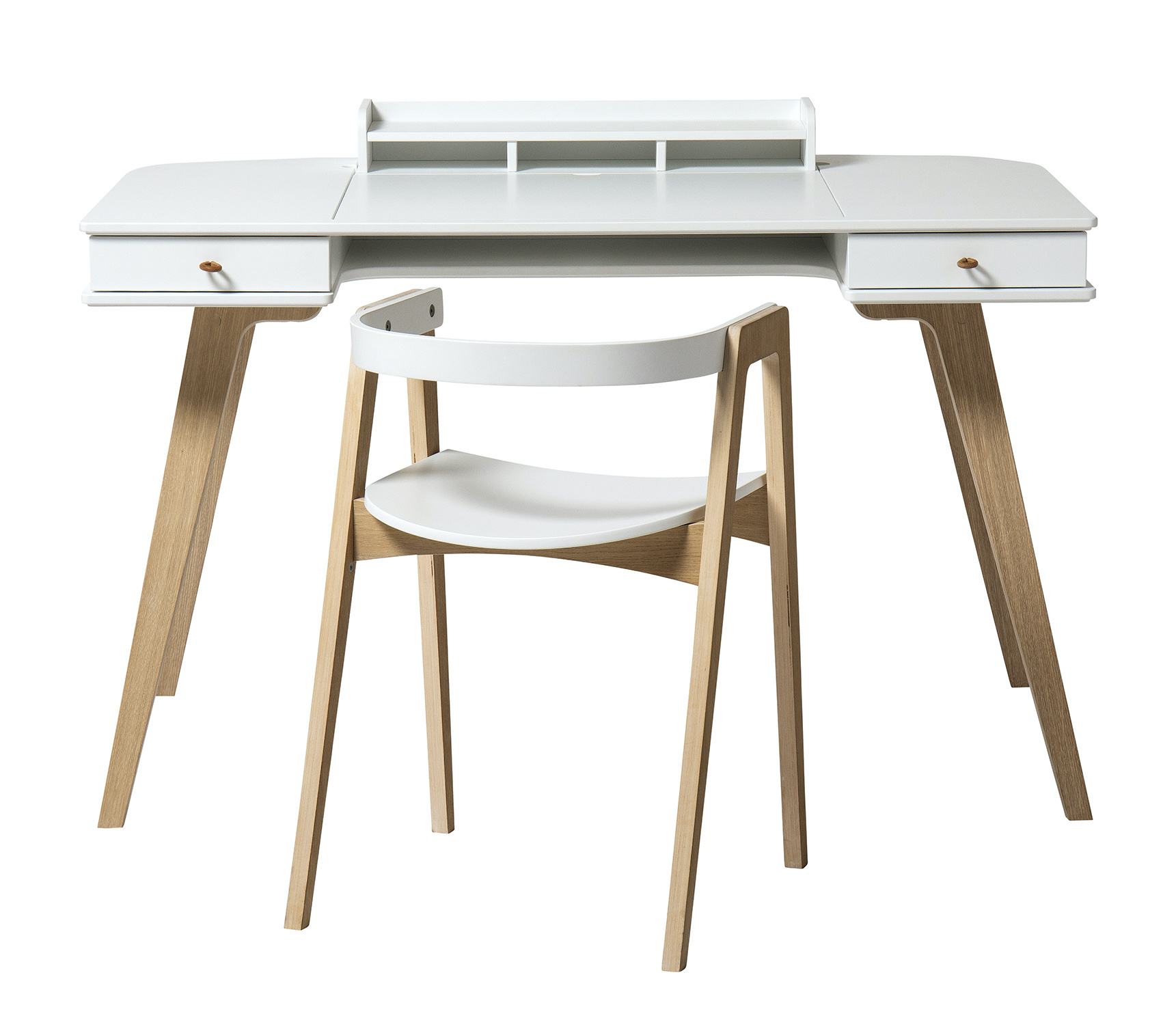Oliver Furniture Wood Schreibtisch 72,6 cm hoch weiß-Eiche mit Stuhl