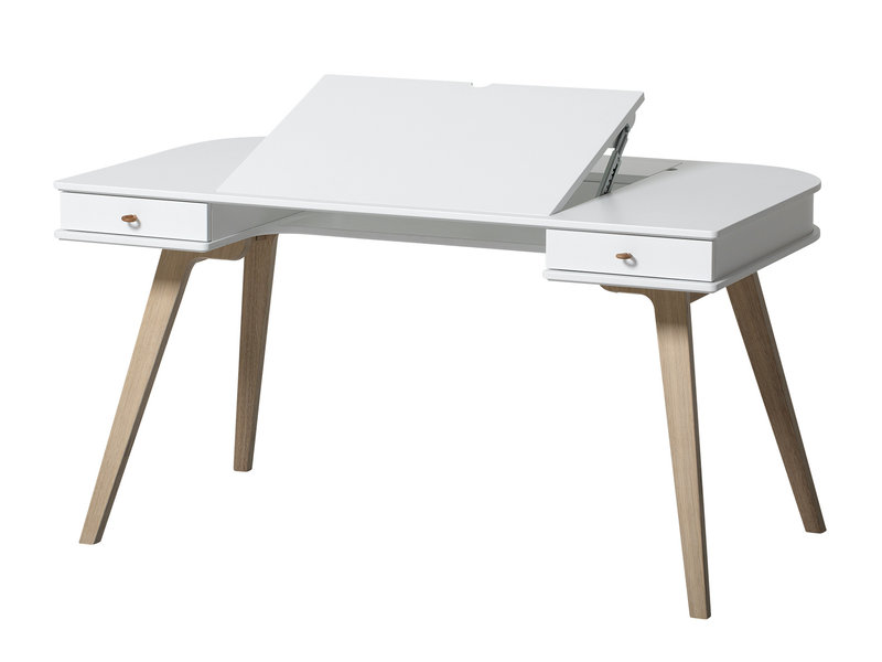 Oliver Furniture Wood Schreibtisch 66 cm hoch weiß - Eiche, mit Stuhl