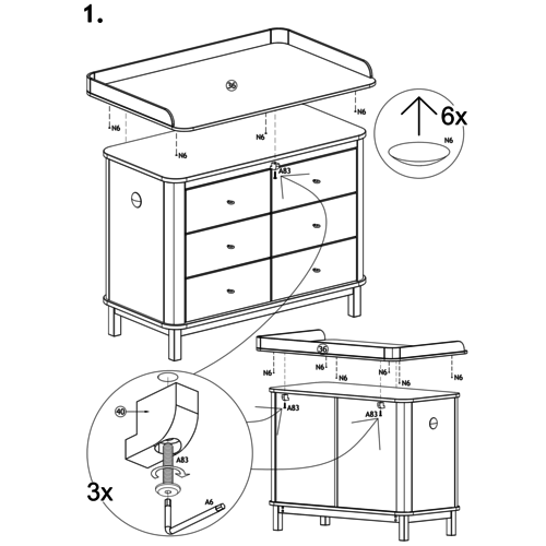 Oliver Furniture Wickelplatte Wood groß , weiß