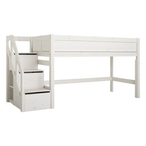 LIFETIME KIDSROOMS Halbhohes Bett mit Treppe whitewash