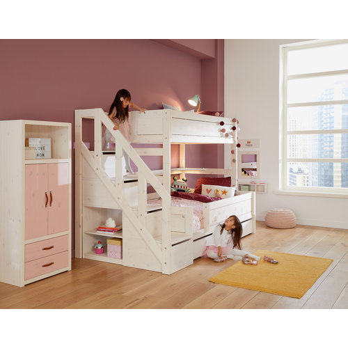 LIFETIME KIDSROOMS Bunk bed Family 90/120 with stairladder in whitewash