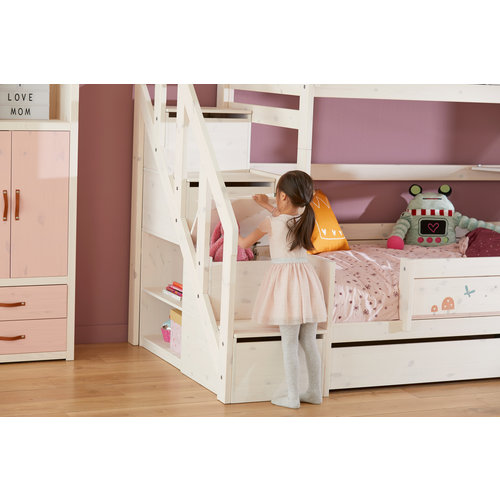 LIFETIME KIDSROOMS Bunk bed Family 90/140 with stairladder in white