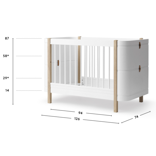 Oliver Furniture Wood Mini+ Babybett inkl. Umbauset Juniorbett weiß