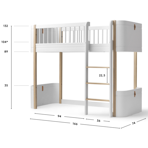 Oliver Furniture Wood Mini+ halbhohes Hochbett weiß