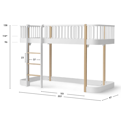 Oliver Furniture Low loft bed Wood Original white