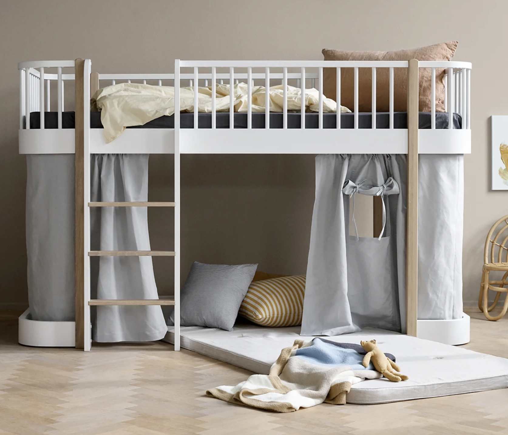 Oliver Furniture Vorhang für cm - Kindermöbel grau Hochbett in halbhohes 138 ROMY