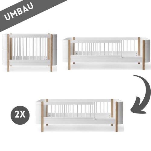 Oliver Furniture Umbau Wood Mini+ Babybett mit Juniorbett zu 2 Juniorbetten weiß/Eiche