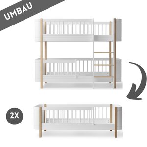 Oliver Furniture Umbau Wood Mini+ halbhohes Etagenbett zu zwei Mini+ Juniorbetten weiß/Eiche