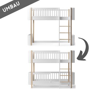 Oliver Furniture Umbau Wood Mini+ halbhohes Hochbett zum Mini+ halbhohen Etagenbett weiß/Eiche