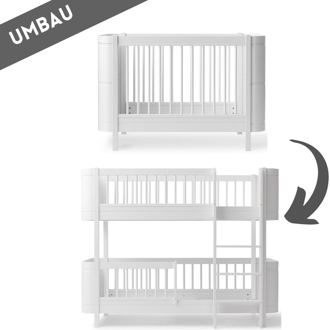 Wood Umbauset Mini+ vom Babybett zum halbhohen Etagenbett in weiß