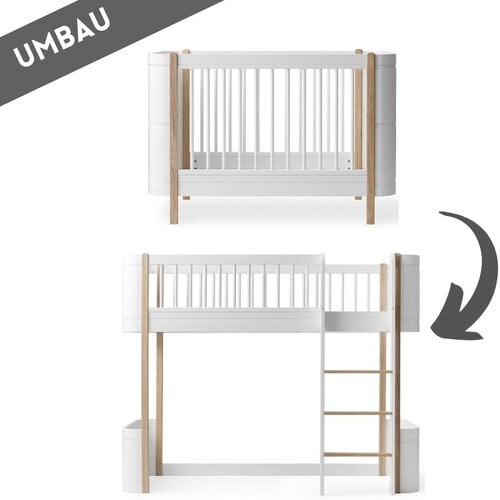 Oliver Furniture Umbau Wood Mini+ Basic zum Mini+ halbhohen Hochbett weiß/Eiche