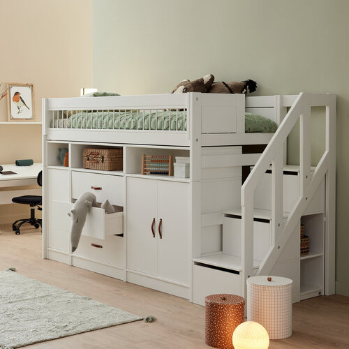LIFETIME KIDSROOMS Low loft bed breeze  90 x 200 with stairs in white