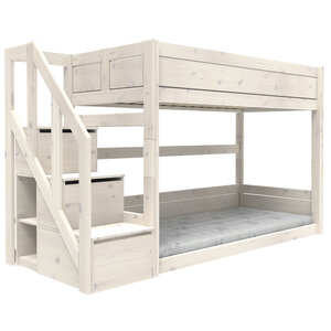 LIFETIME KIDSROOMS Niedriges Etagenbett mit Treppe whitewash