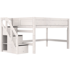 LIFETIME KIDSROOMS Halbhohes Bett mit Treppe 120 x 200 whitewash