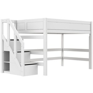 LIFETIME KIDSROOMS Mittelhochbett mit Treppe 120 x 200 weiß