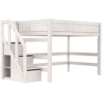 Mittelhochbett mit Treppe 120 x 200 whitewash