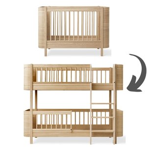 Oliver Furniture Conversion of Wood Mini+ cot to low bunk bed oak