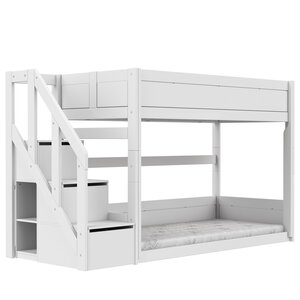 LIFETIME KIDSROOMS Original Low Bunk bed  with stairladder white LIFETIME KIDSROOMS Original Low Bunk bed  with stairladder white