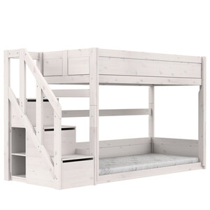 LIFETIME KIDSROOMS Original Low Bunk bed  with stairladder whitewash LIFETIME KIDSROOMS Original Low Bunk bed  with stairladder whitewash