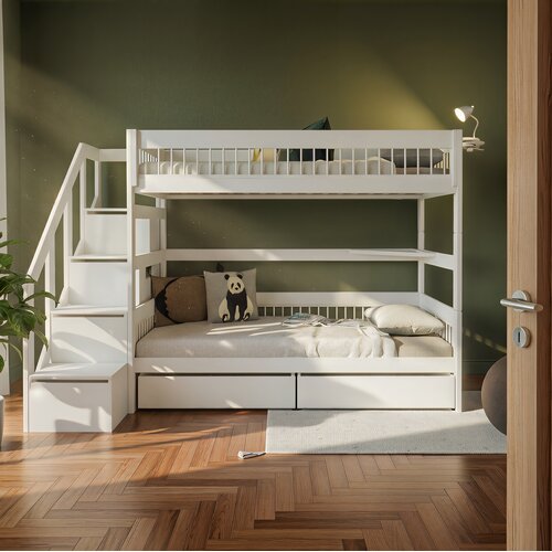 LIFETIME KIDSROOMS Bunk bed BREEZE with stairladder in white