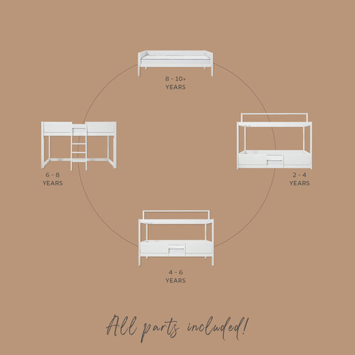 LIFETIME KIDSROOMS 4-in-1 Hausbett für Stoffdach whitewash