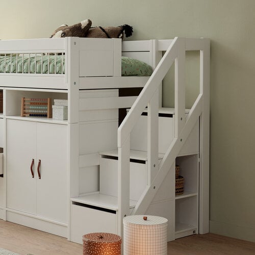 LIFETIME KIDSROOMS Halbhohes Bett ALL-IN-ONE mit Treppe weiß