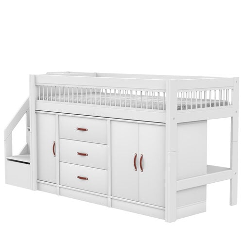 LIFETIME KIDSROOMS Halbhohes Bett ALL-IN-ONE mit Treppe weiß