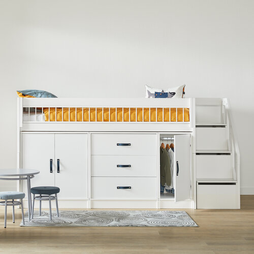 LIFETIME KIDSROOMS Halbhohes Bett ALL-IN-ONE mit Treppe weiß