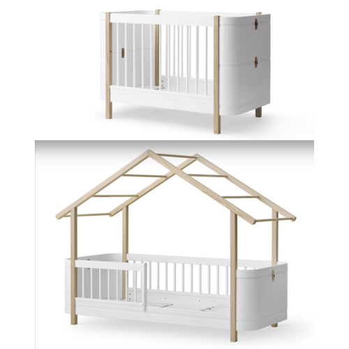 Oliver Furniture Umbau Wood Mini+ Babybett weiß-Eiche zum Hausbett